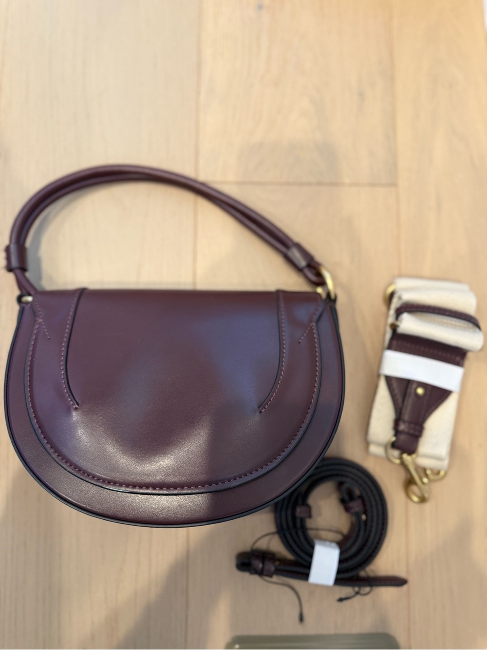 Zara Women's Leather Saddle Bag in Deep Burgundy - Zara
